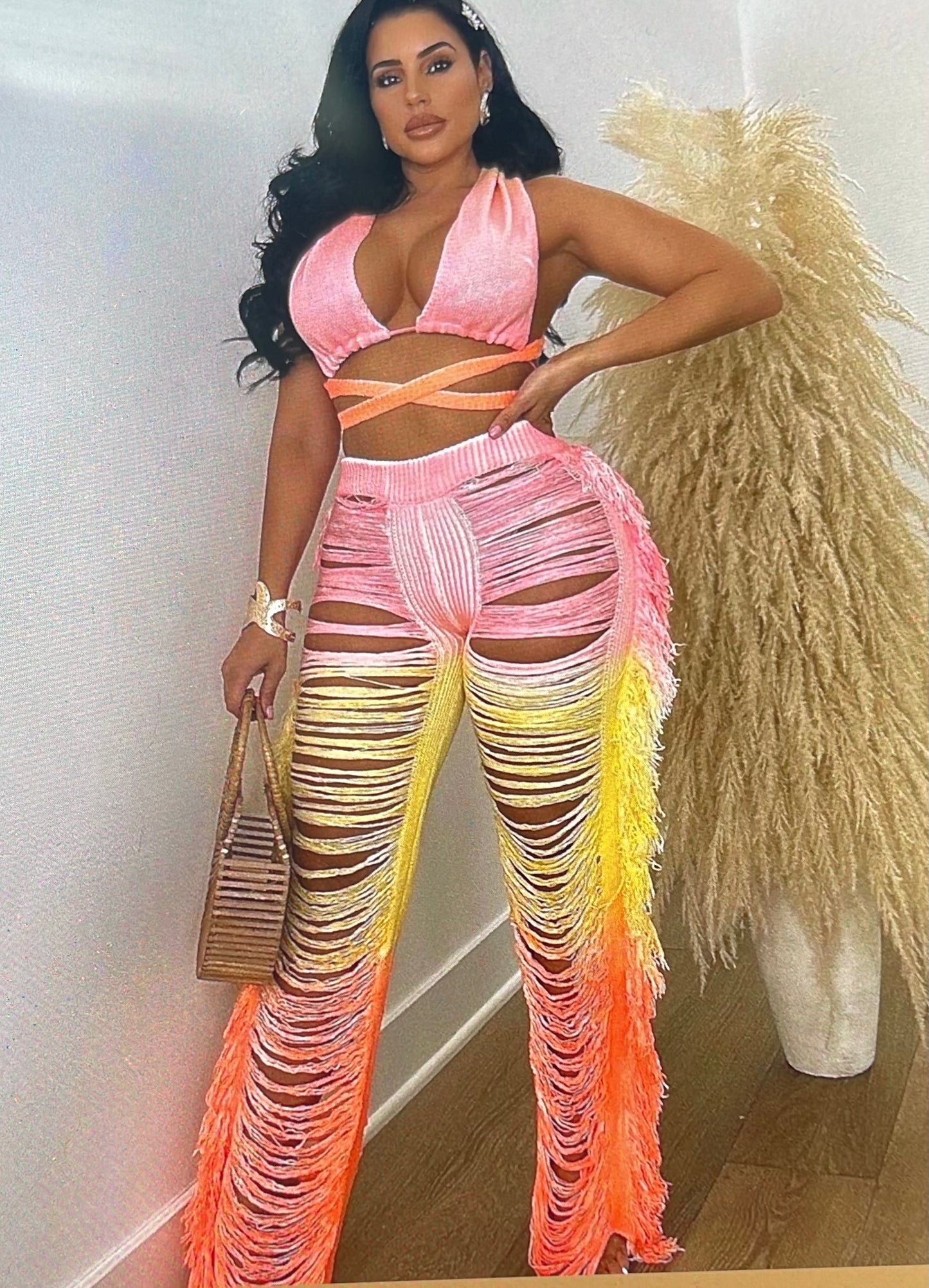 Desire knit fringe set